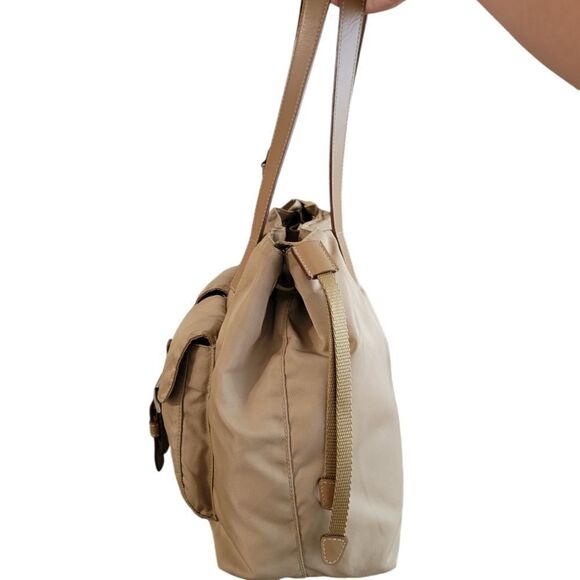 Prada Nylon Leather Beige khaki Tote Shoulder Bag Handbag - Picture 11 of 15